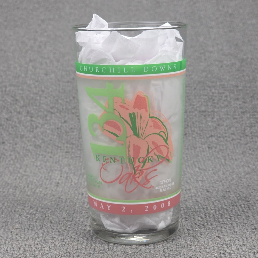 Churchill Downs 134th Kentucky Oaks Glass Pink Green Souvenir 2008